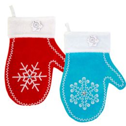 18 Bulk Stocking Mitten Shape 16in Embroidered Snowflake & Trim/gem Accent/plush Cuff Red/blue