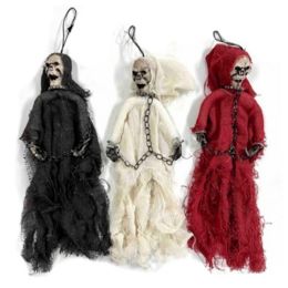 18 Bulk Ghostly Skeleton Hanging Decor W/neck & Arm Chains 18in 3ast Burlap Shroud Colors