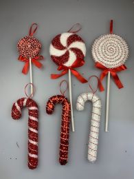 24 Bulk Candy Ornaments Lollipops 10 -16in & Candy Canes 10-11.8in 6assorted Xmas Header