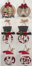 48 Bulk Ornament Wood Laser Cut Round 6ast W/santa Or Snowman Hat Or Greenery Trim