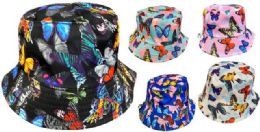 24 Bulk Wholesale Kids Size Butterfly Bucket Hat