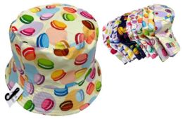 24 Bulk Wholesale Macaroon Print Style Bucket Hat