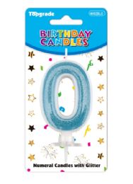 24 Bulk #0 Blue Glitter Birthday Candle