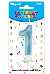 24 Bulk #1 Blue Glitter Birthday Candle