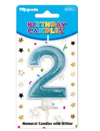 24 Bulk #2 Blue Glitter Birthday Candle