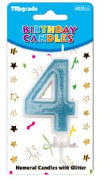 24 Bulk #4 Blue Glitter Birthday Candle