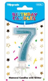 24 Bulk #7 Blue Glitter Birthday Candle