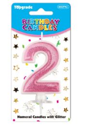24 Bulk #2 Pink Glitter Birthday Candle
