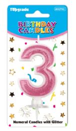 24 Bulk #3  Pink Glitter Birthday Candle