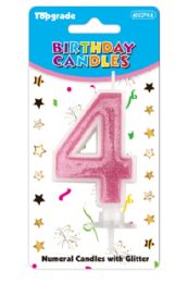 24 Bulk #4 Pink Glitter Birthday Candle