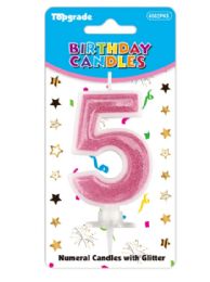 24 Bulk #5 Pink Glitter Birthday Candle