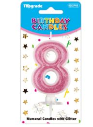 24 Bulk #8 Pink Glitter Birthday Candle