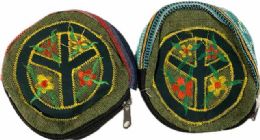 5 Bulk Wholesale Nepal Handmade Peace Sign With Flower Coin Purse
