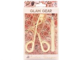 18 Bulk Glam Gear 2 Piece Eyelash Curler And Tweezer Set In Cream