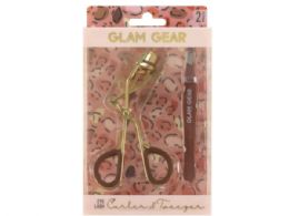 18 Bulk Glam Gear 2 Piece Eyelash Curler And Tweezer Set In Brown