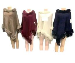 12 Bulk Solid Color Faux Fur Ponchos Assorted