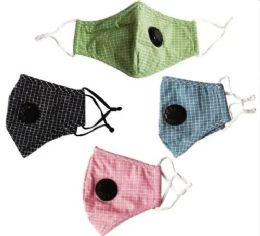 12 Bulk Wholesale Cloth Five Layer Masks With Valve Assorted Small Plaid