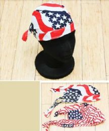 24 Bulk Wholesale Skull Caps Motorcycle Hats Fabric American Flag Print