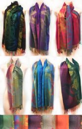24 Bulk Wholesale Multicolor Feather Pattern Large Pashmina Scarves
