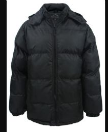 12 Bulk Men's Synthetic Insulated Bubble Jacket With Detachable Hood Black Only