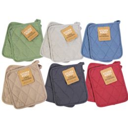 72 Bulk Pot Holders 2pk 7x8 6assorted Colors Silver, Sage, Camel, Soft Red, Charcoal, Blue