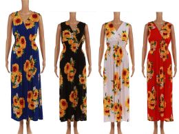 48 Bulk Women's Long Floral Fashion Dress In Assorted Colors And Sizes S-xl