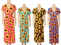 48 Bulk Women's Sunflower Sun Dresses In Assorted Colors