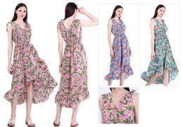 48 Bulk Women's Long Floral Print Dress In Mixed Colors And Sizes S-xl
