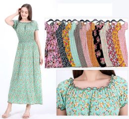 48 Bulk Women's Vintage Print Boho Summer Dress In Assorted Colors