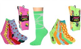 120 Bulk Women's 6 Pairs Colorful Funny Cotton Crew Socks