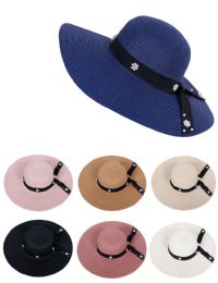 36 Bulk One Size Women's Wide Brim Sun Straw Hat With Bowtie