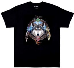 24 Bulk Wholesale Celtic Wolf Guide Black Color T-Shirts