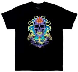 24 Bulk Wholesale Weed Skull Black Color T-Shirts