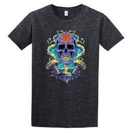 24 Bulk Wholesale Weed Skull Dark Heather Color T-Shirts