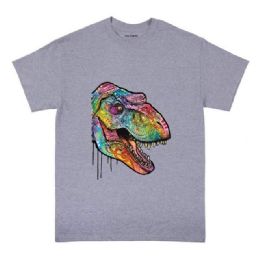 24 Bulk Psychedelic T-Rex T-Shirt Sports Gray Color