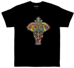 24 Bulk Elephant 4 ? Neon Puff T-Shirts Black Color
