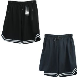 12 Bulk Men's Shorts Athletic Wear Two Stripes Assorted Color S/m
