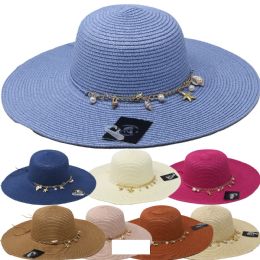 12 Bulk Beach Hat With Sea Shell Band Wide
