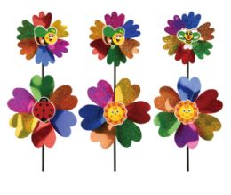 60 Bulk 19" Smiley Face Floral Windmill