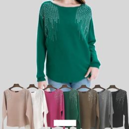 12 Bulk Knitted Cashmere Baggy Sweater Rhinestone Design L/xl