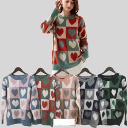 12 Bulk Knitted Cashmere Baggy Sweater Checker Hearts Design L/xl
