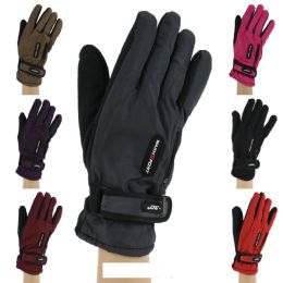 12 Bulk Women's Ski Gloves Adjustable Strap Fur Lining