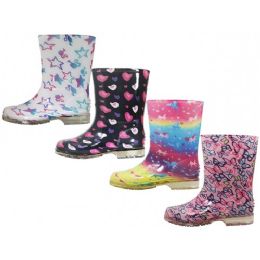 24 Bulk Children's Super Soft Printed Rubber Rain Boots