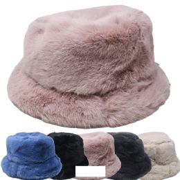 12 Bulk Women's Winter Faux Fur Bucket Hat Style