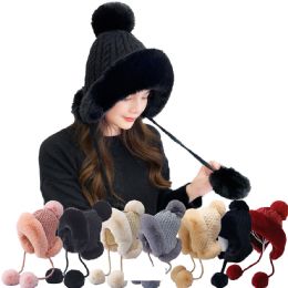 12 Bulk Women's Winter Fashion Hats Two String Style In Assorted Colors