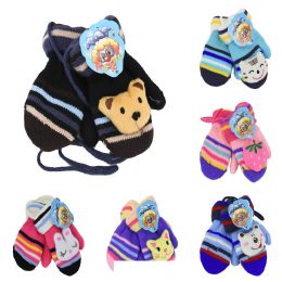 12 Bulk Kid's Winter Fleece Mittens With Animal Print In Assorted Colors