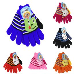 12 Bulk Kid's Winter Fleece Mittens With Animal Print In Assorted Colors