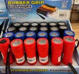 24 Bulk 9 Led Flashlights Asst Colors With Batteries Included