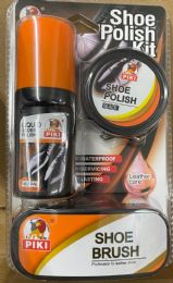 72 Bulk Shoe Polish Kit Nuetral Clear Coat Plus Black Paste And Shoe Brush In Blister Packing