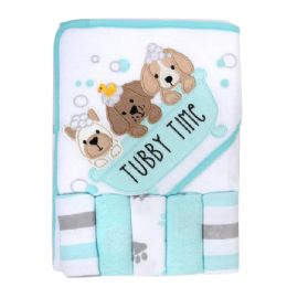 24 Bulk Puppy Hooded Bath Towel & 5 Wash Cloth Baby Bath Sets